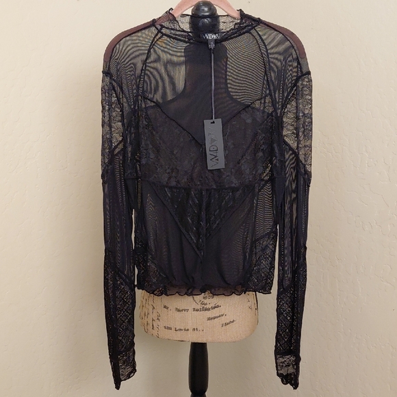 DOLLSKILL Tops - DOLLSKILL WIDOW 1X TRAGIC RITUAL LONG SLEEVE SHEER MESH BLACK